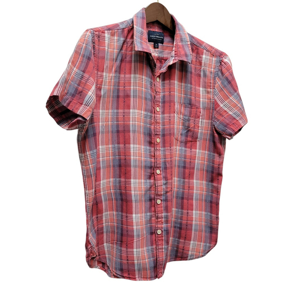 Lucky Brand Men's Plaid Shorts Sleeves Shirt Size Medium Excellent Condition - Picture 2 of 6